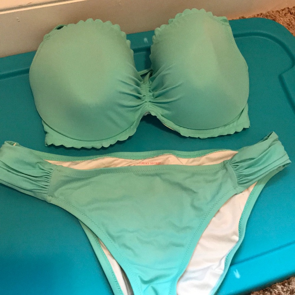 Teal two piece scalloped bikini set